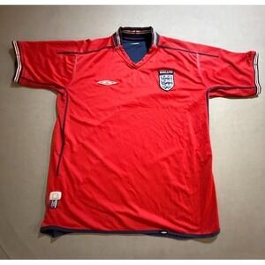 England Away 2004 Reversible Umbro Jersey Mens Large Red Short Sleeve.